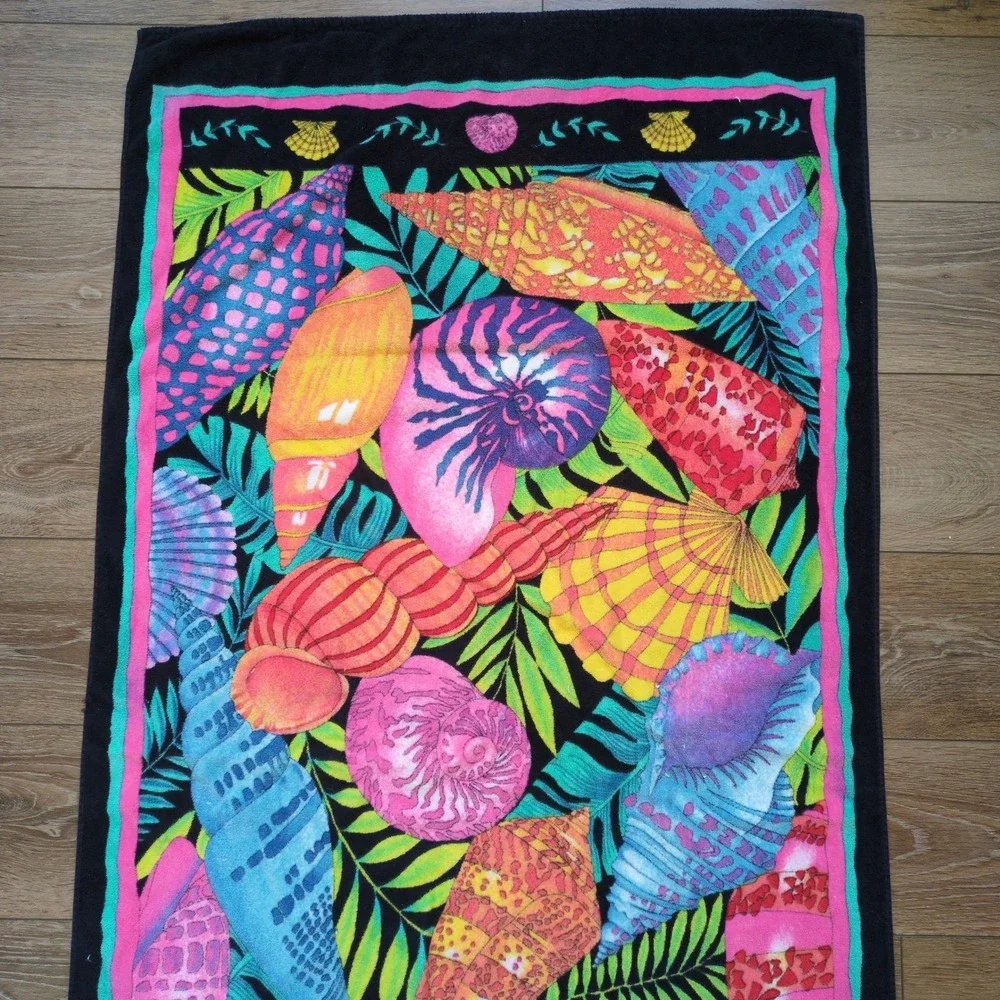 Vtg 90s Bright Seashell Beach Towel Terri-Tori‎ Andrea S Ocean Tropical Brazil